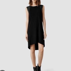 All Saints Black Midi Dress with Leather Trim Detail Sz L Baddie Whimsigoth